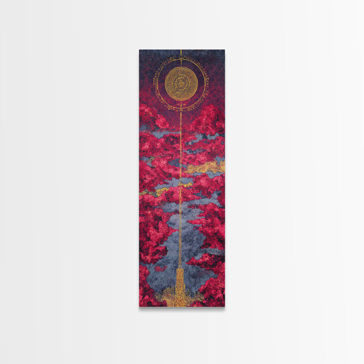 Celestial Red Cloud Canvas Print, Abstract African Art Inspired Sun, Modern Spiritual Wall Decor, Dreamy Statement Home Decor