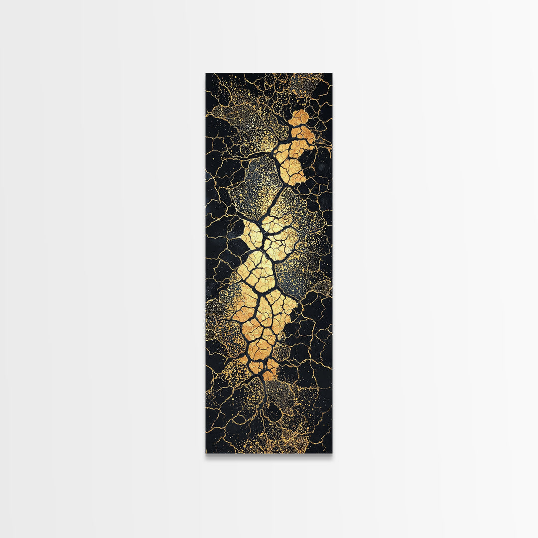 Black And Gold Cracked Earth Abstract Canvas Print, African Wall Art, Luxury Tribal Decor, Earth Tone Statement Home Decor