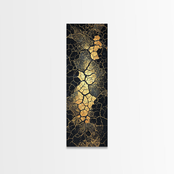 Black And Gold Cracked Earth Abstract Canvas Print, African Wall Art, Luxury Tribal Decor, Earth Tone Statement Home Decor
