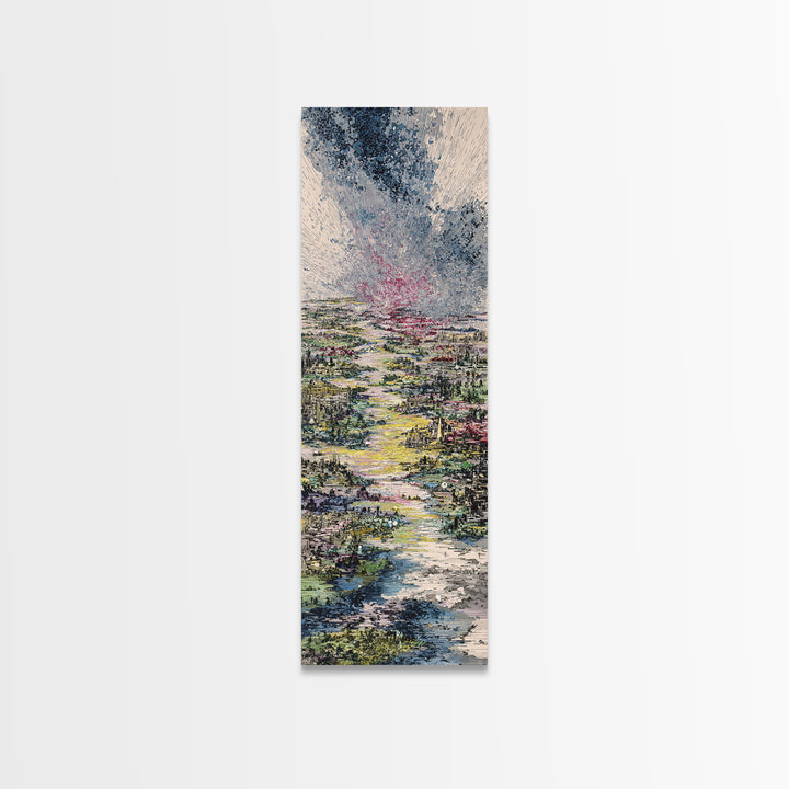 Stormy River City Landscape Wall Art, African Inspired Painting, Dreamy Nature Scene Art, Modern Living Room Canvas Decor