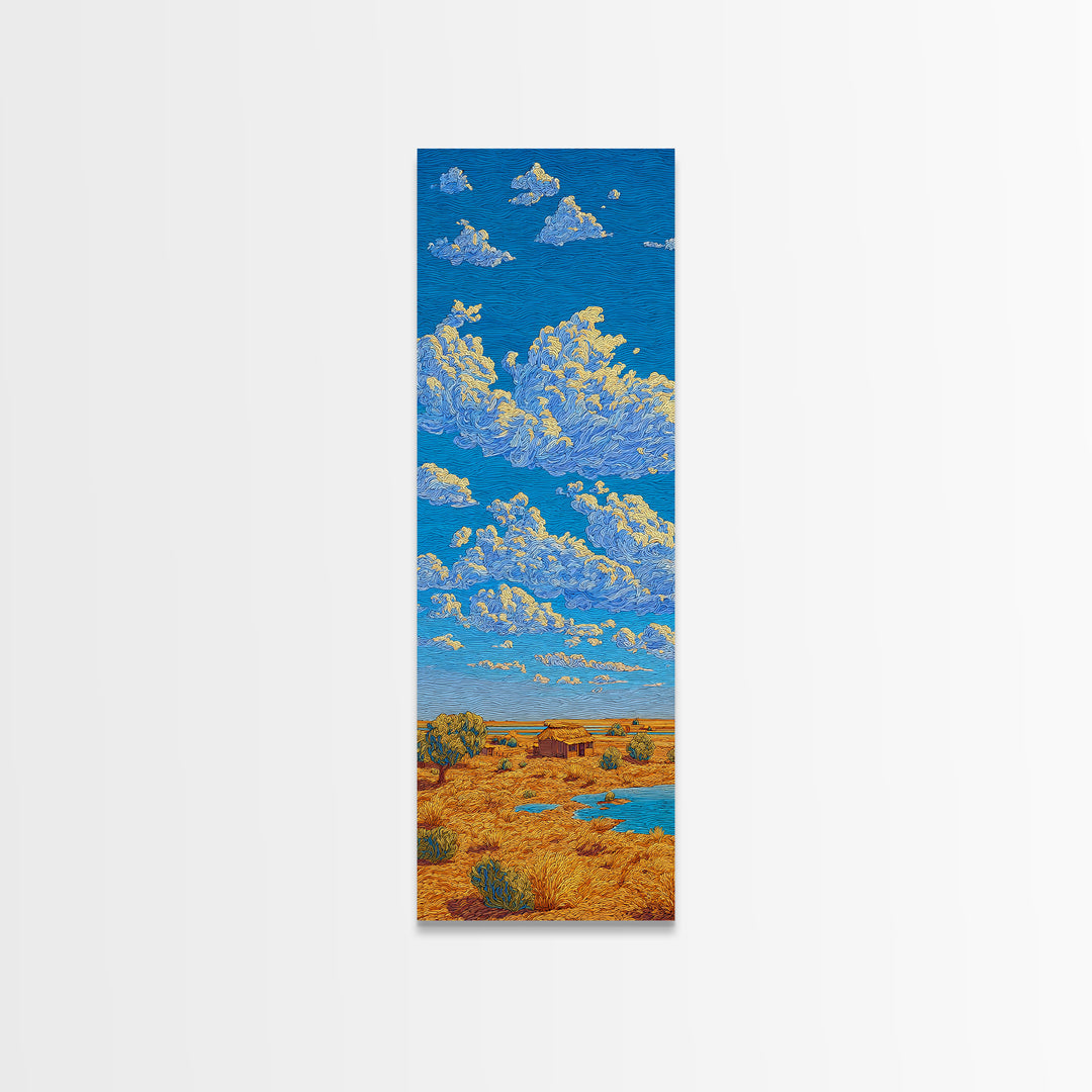 Bright Blue Sky Over Savanna Framed Canvas Print, African Landscape Wall Art, Safari Decor, Rustic Nature Home Decor Gift