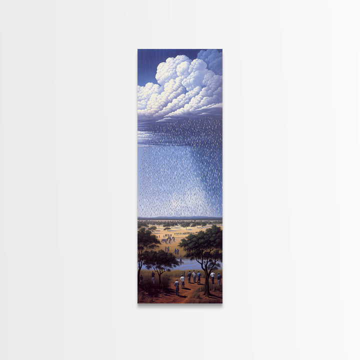 Gathering Under Vast Rain Clouds Wall Art, African Landscape Painting, Blue Sky Safari Decor, Statement Canvas Print For Home