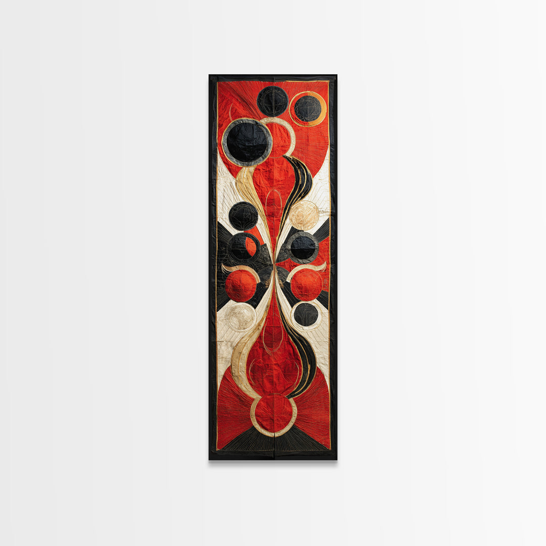 Red Black Gold Geometric Canvas Print, Abstract African Art Decor, Modern Tribal Circles, Bold Luxury Living Room Wall Decor
