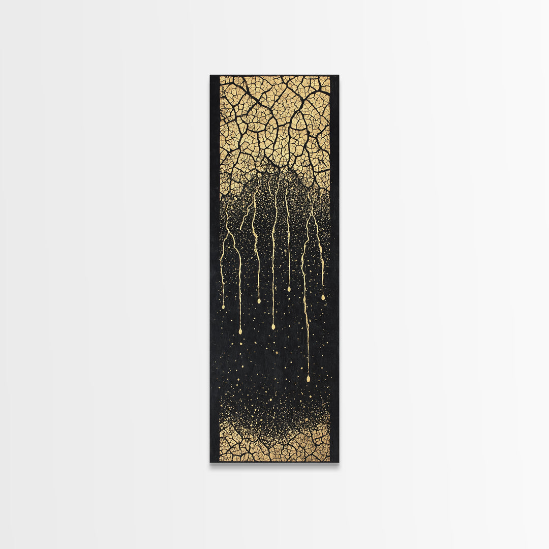 Gold Cracked Tree Roots On Black Wall Art, Abstract African Inspired Decor, Textured Canvas Print For Modern Living Room Gift