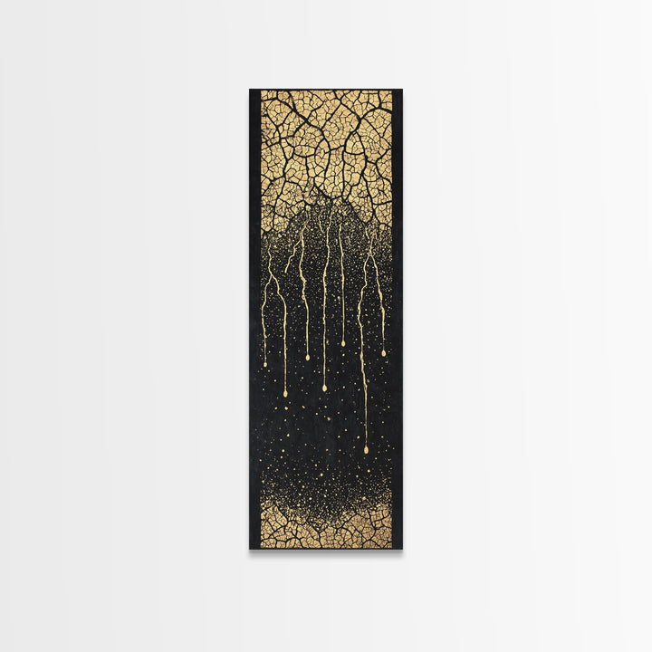 Gold Cracked Tree Roots On Black Wall Art, Abstract African Inspired Decor, Textured Canvas Print For Modern Living Room Gift