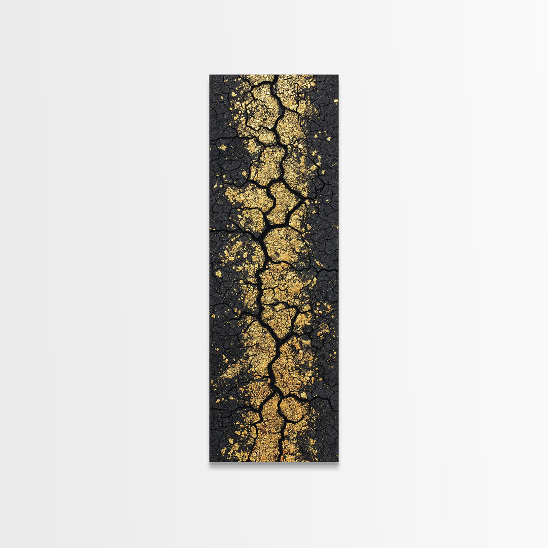 Gold Vein Through Cracked Black Earth Canvas Print, Abstract Wall Art, African Inspired Modern Decor For Living Room Gift