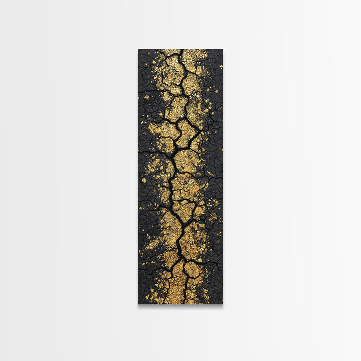 Gold Vein Through Cracked Black Earth Canvas Print, Abstract Wall Art, African Inspired Modern Decor For Living Room Gift