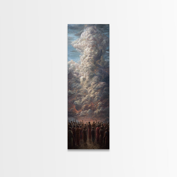 Monumental Firestorm Cloud With African Crowd Framed Canvas Print, Afrocentric Wall Decor, Powerful Landscape Art Gift For Home