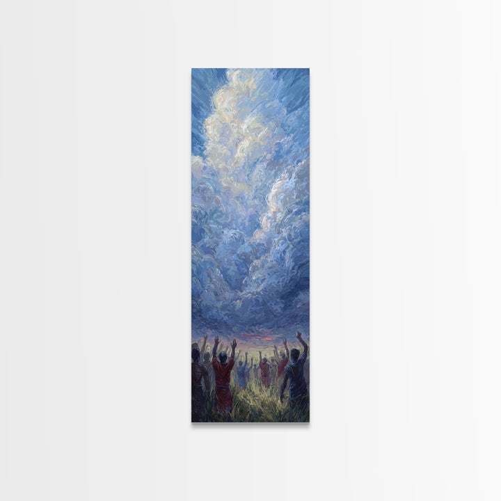 Expressive Blue Sky And Uplifted African Figures Wall Art, Afrocentric Decor, Spiritual Cloud Painting, Hopeful Gift For Home