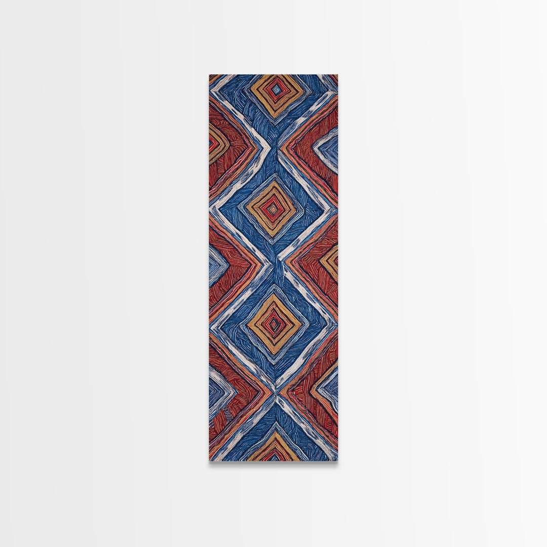 Red Blue Diamond African Textile Pattern Wall Art, Ankara Fabric Inspired Decor, Geometric Tribal Canvas Print Home Gift
