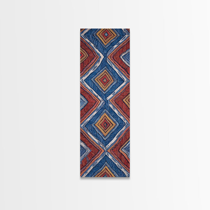 Red Blue Diamond African Textile Pattern Wall Art, Ankara Fabric Inspired Decor, Geometric Tribal Canvas Print Home Gift