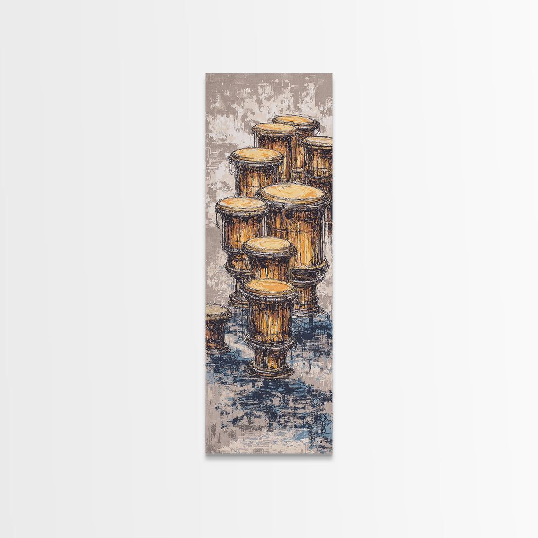 Stacked African Drums Canvas Print, Djembe Music Painting, Ethnic Cultural Wall Decor, Rustic Home Decor Gift For Music Lovers