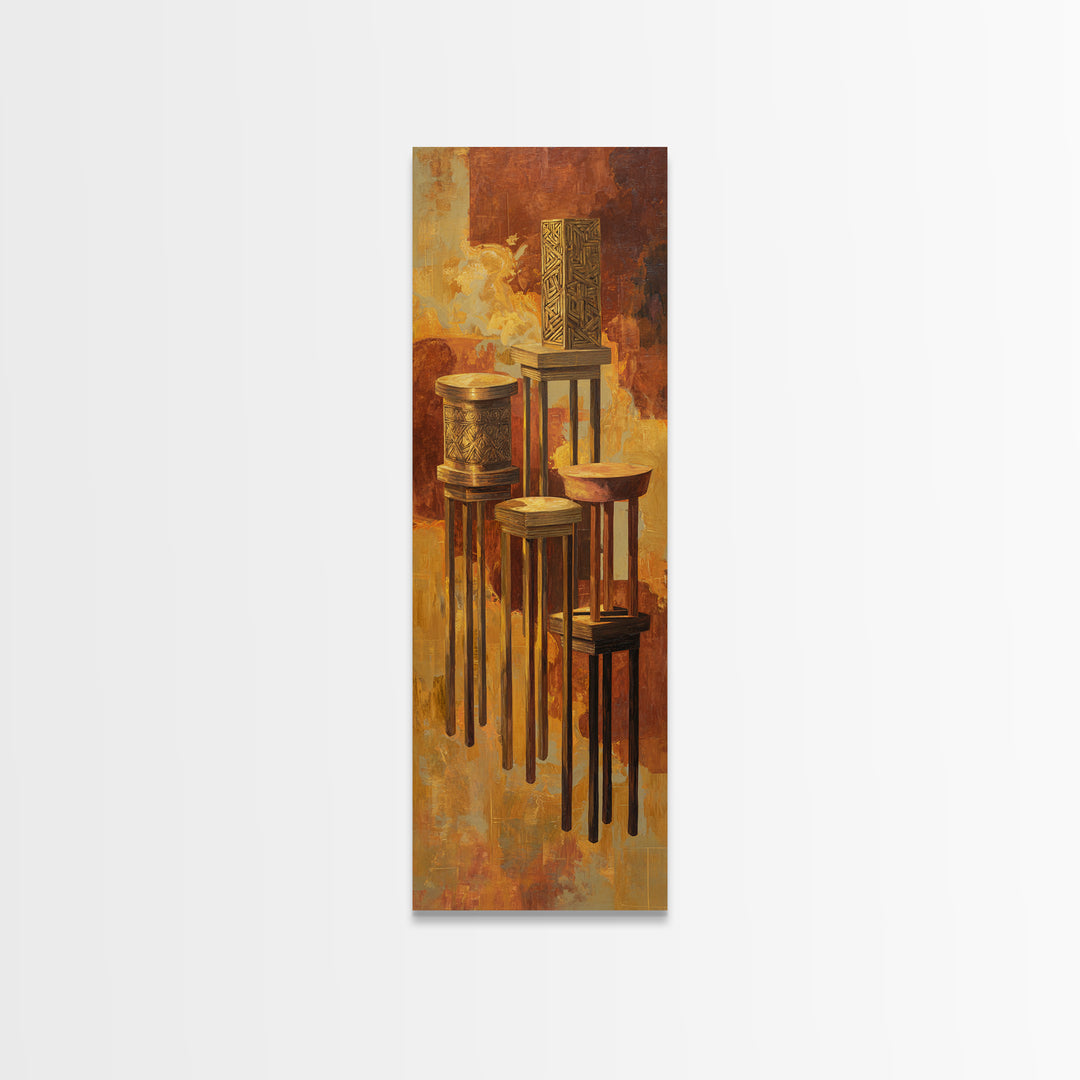 African Carved Pedestal Vessels Canvas Print, Earth Tone Tribal Decor, Elegant Cultural Wall Art For Living Room Home Decor