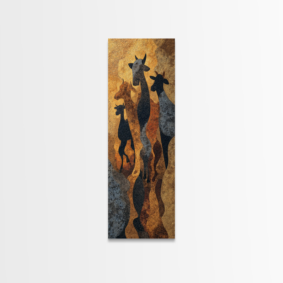 Giraffe Family Silhouette Canvas Print, African Safari Art, Warm Gold Black Wall Decor For Nursery Living Room Home Decor Gift