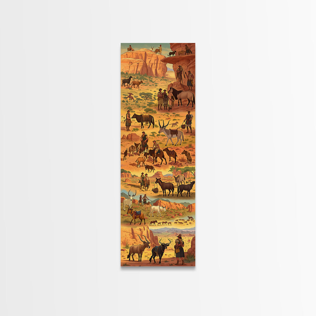 Desert Cowboy Cattle Drive Canvas Print, Rustic Western Ranch Wall Decor, Horse Art, Southwestern Living Room Home Decor Gift