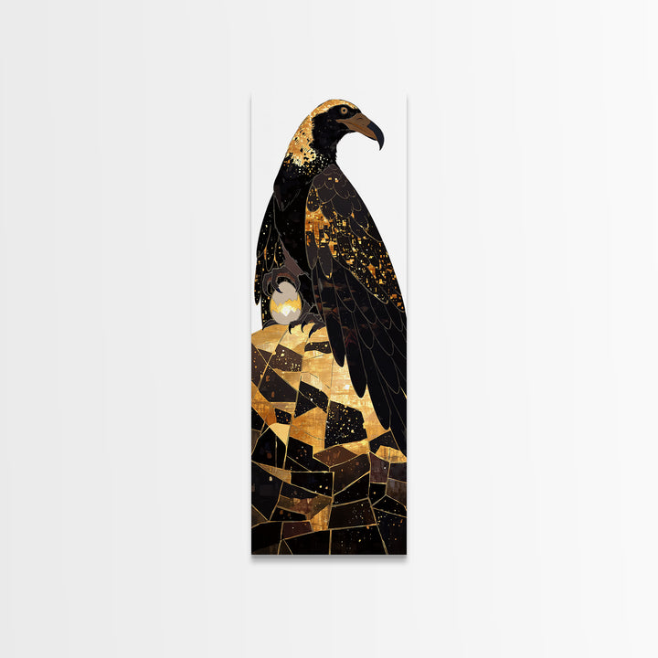 Black And Gold Falcon On Rocks Canvas Print, African Animal Art, Luxury Bird Portrait, Modern Geometric Wall Decor Unique Gift