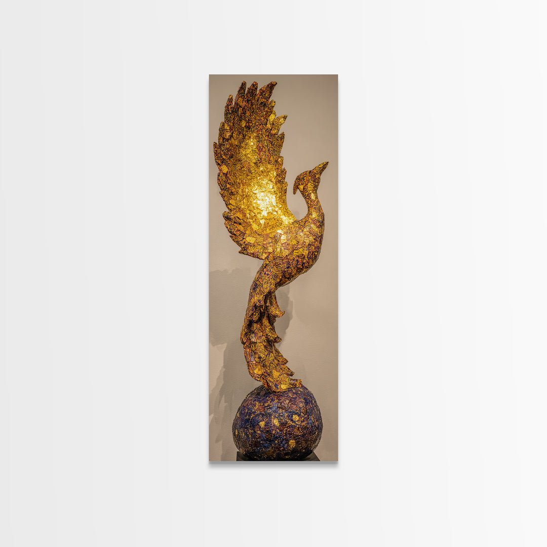 Glowing Golden Phoenix Sculpture Wall Art, African Inspired Bird Decor, Statement Piece, Luxury Unique Home Decor Gift For Her