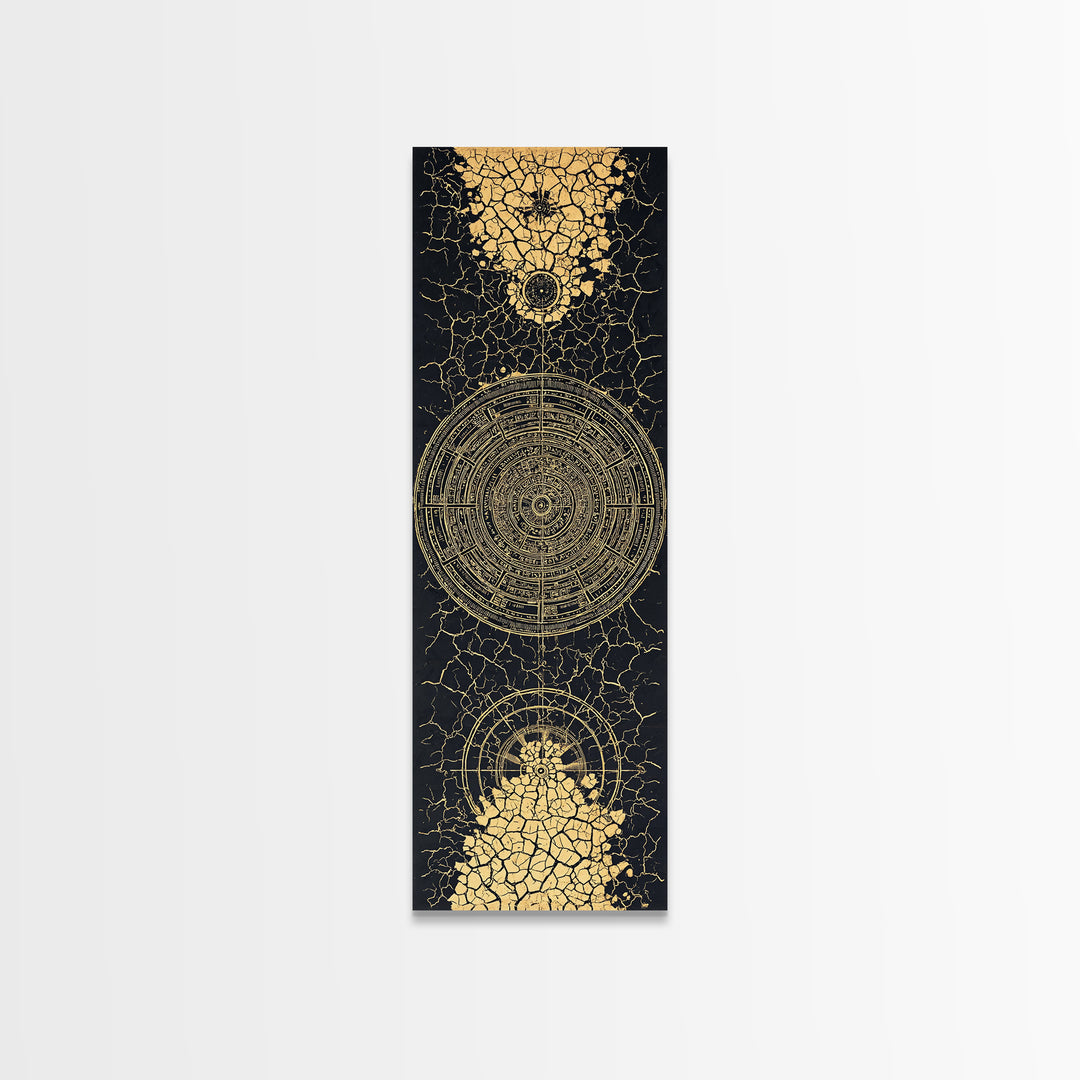 Black Gold Cracked Mandala Wall Art, Abstract African Tribal Art, Spiritual Geometric Decor, Luxury Statement Canvas Print