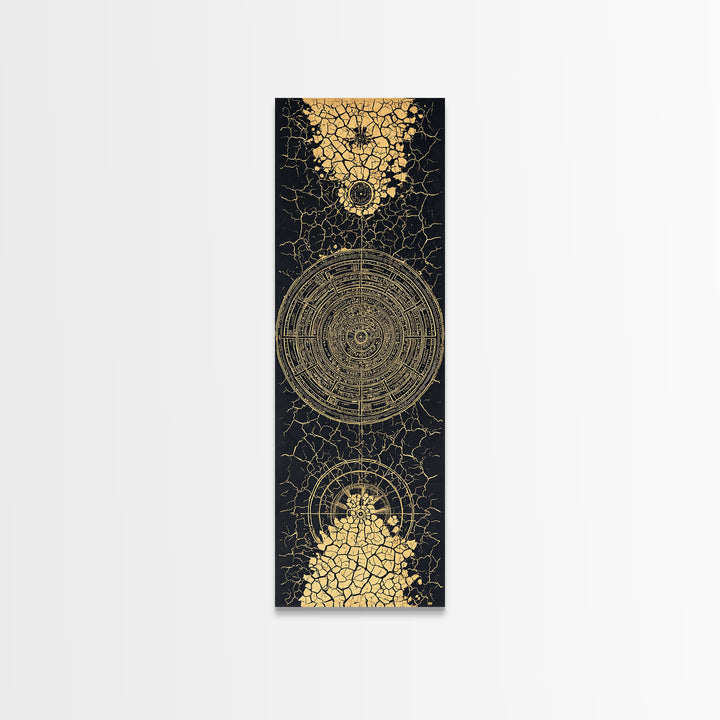 Black Gold Cracked Mandala Wall Art, Abstract African Tribal Art, Spiritual Geometric Decor, Luxury Statement Canvas Print