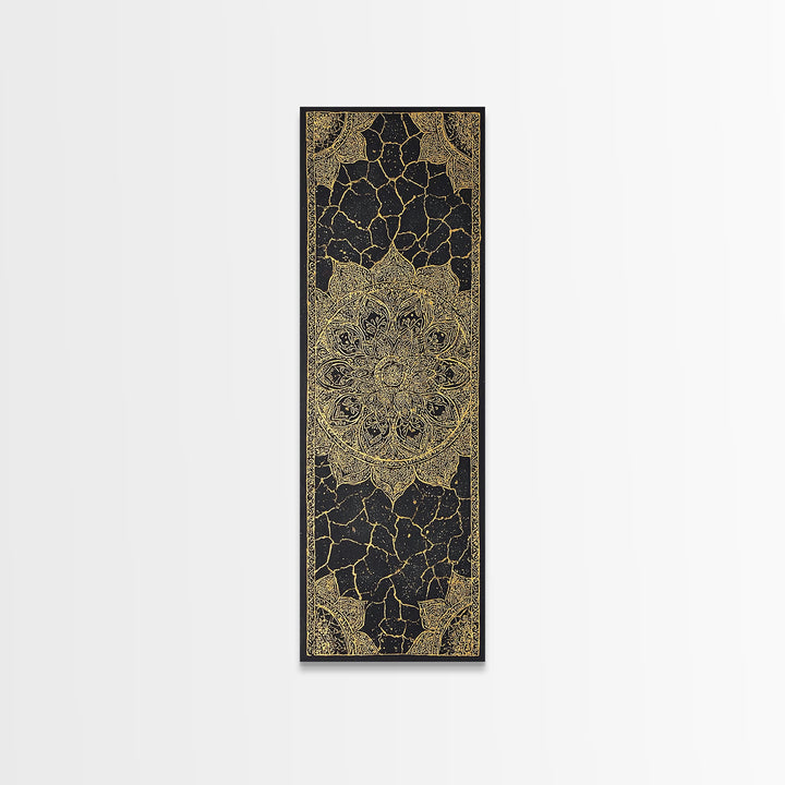 Black Gold Mandala Pattern Wall Art, African Inspired Geometric Textile Design, Elegant Boho Luxury Home Decor Statement Gift