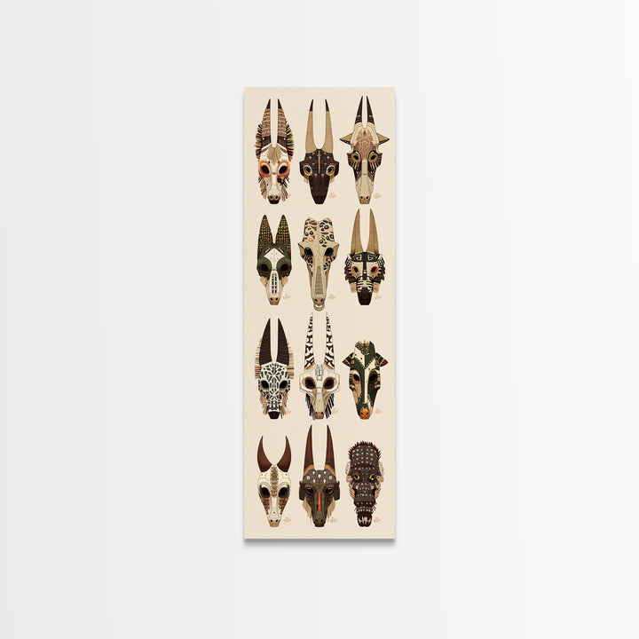 Animal Skull Mask Canvas Print, African Mask Art, Tribal Art Print, Safari Decor, Ethnic Wall Decor, Boho Home Decor Gift