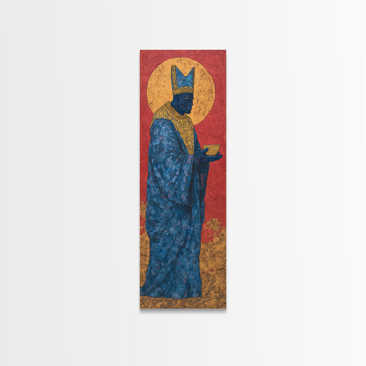 Blue African Queen Wall Art, Black Goddess Art, Golden Halo Canvas, Afrocentric Decor, Elegant Woman Portrait, Luxury Home Decor