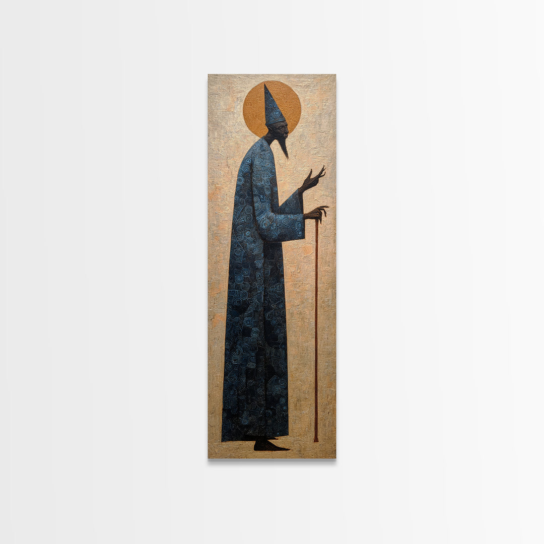 Elder Sage With Cane Framed Canvas Print, African Portrait, Spiritual Wall Art, Cultural Art Print, Elegant Home Decor Gift