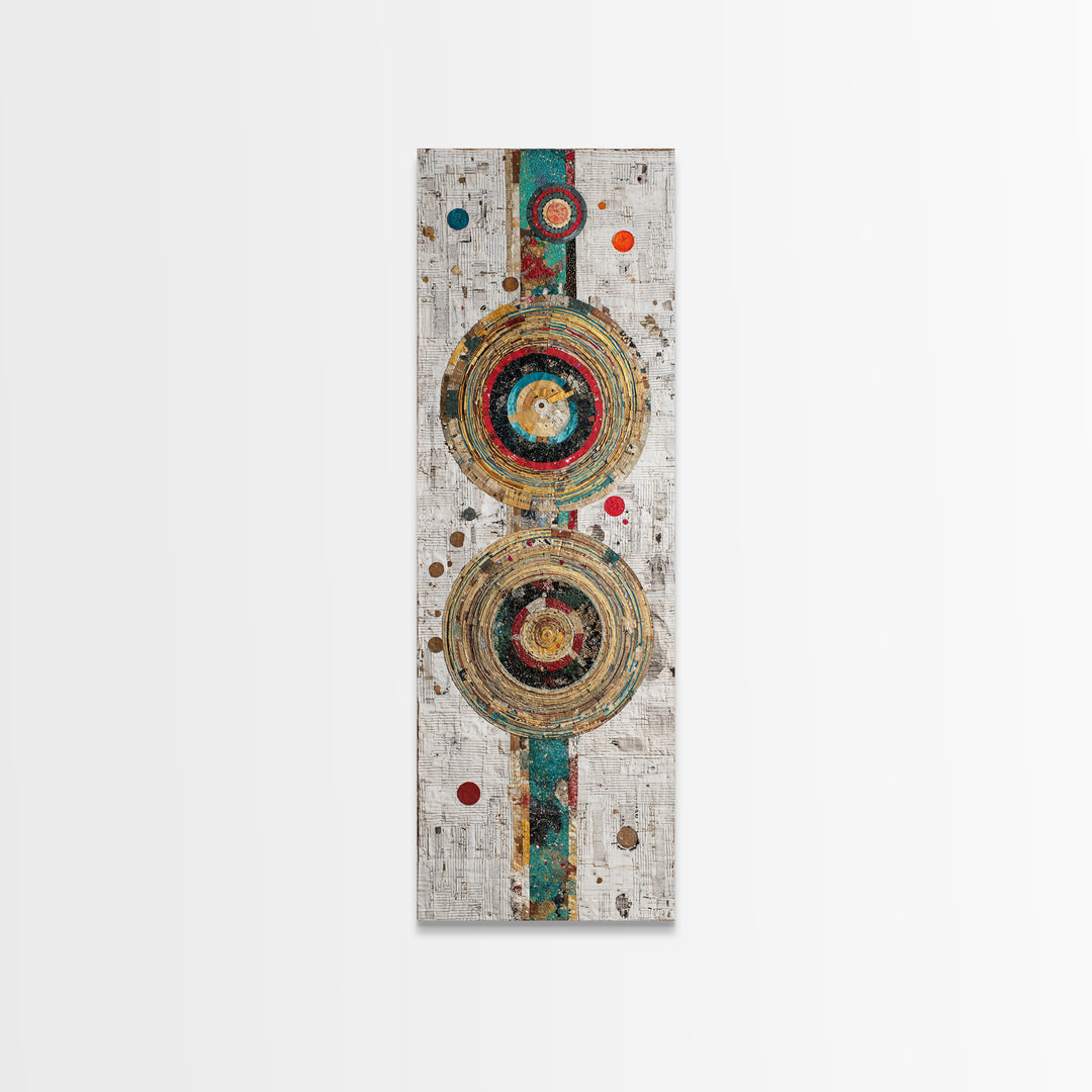 Concentric Circle Textile Canvas Print, Abstract African Art Decor, Teal Red Geometric Wall Decor, Boho Modern Home Decor