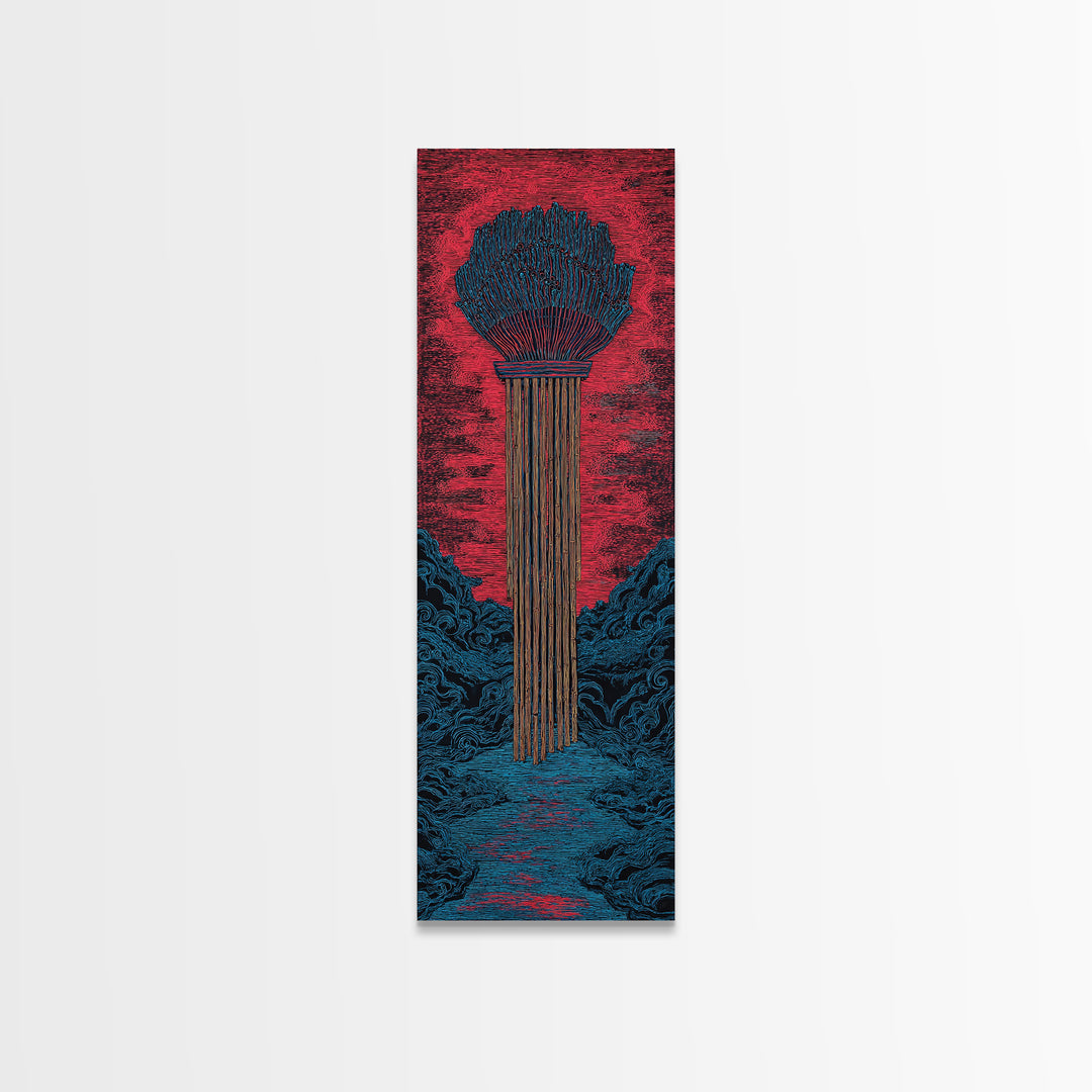 Red Tribal Plume And River Canvas Print, African Abstract Art, Bold Wall Decor, Modern Afro Art, Statement Cultural Artwork