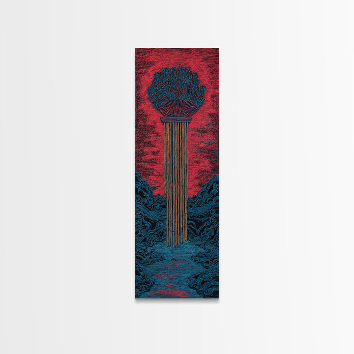 Red Tribal Plume And River Canvas Print, African Abstract Art, Bold Wall Decor, Modern Afro Art, Statement Cultural Artwork
