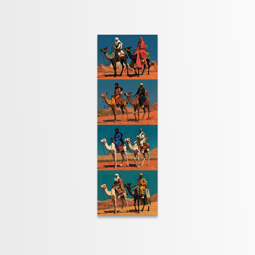 Desert Camel Riders Triptych Style Wall Art, African Safari Art, Nomad Travel Poster, Colorful African Print, Boho Decor