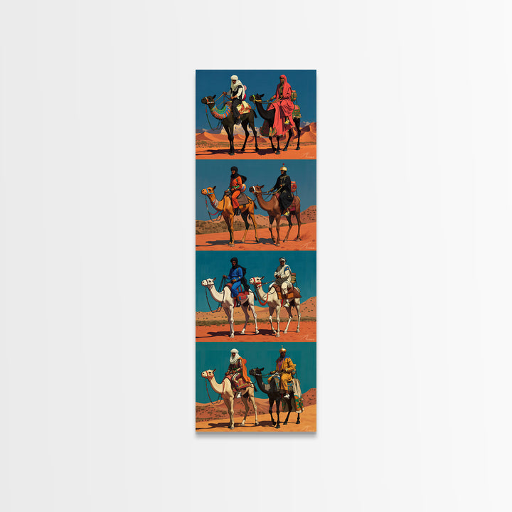 Desert Camel Riders Triptych Style Wall Art, African Safari Art, Nomad Travel Poster, Colorful African Print, Boho Decor