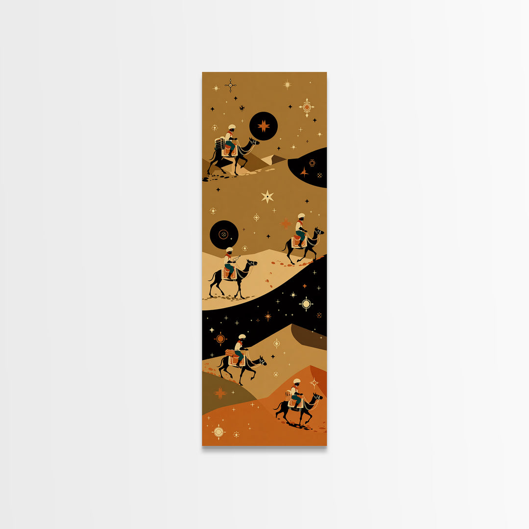 Celestial Camel Caravan In Golden Desert Wall Art, African Safari Print, Boho Tribal Decor, Wanderlust Living Room Artwork