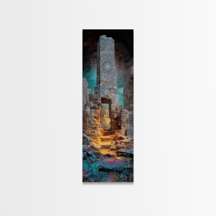 Cosmic Stone Portal Canvas Print, Ancient Ruins Monolith, Mystical African Inspired Wall Decor, Spiritual Statement Art Gift