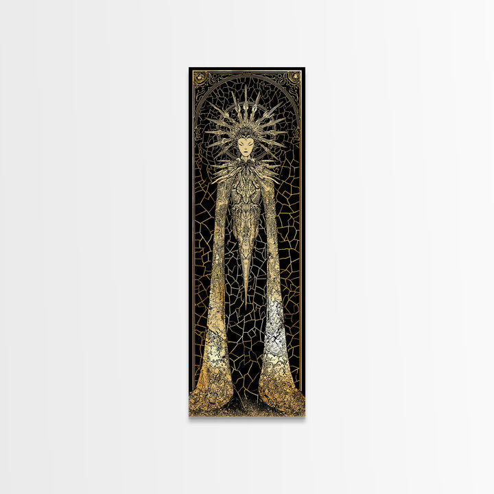 Golden Halo Goddess In Black And Gold Mosaic Canvas Print, African Queen Art, Spiritual Wall Decor, Luxury Statement Artwork