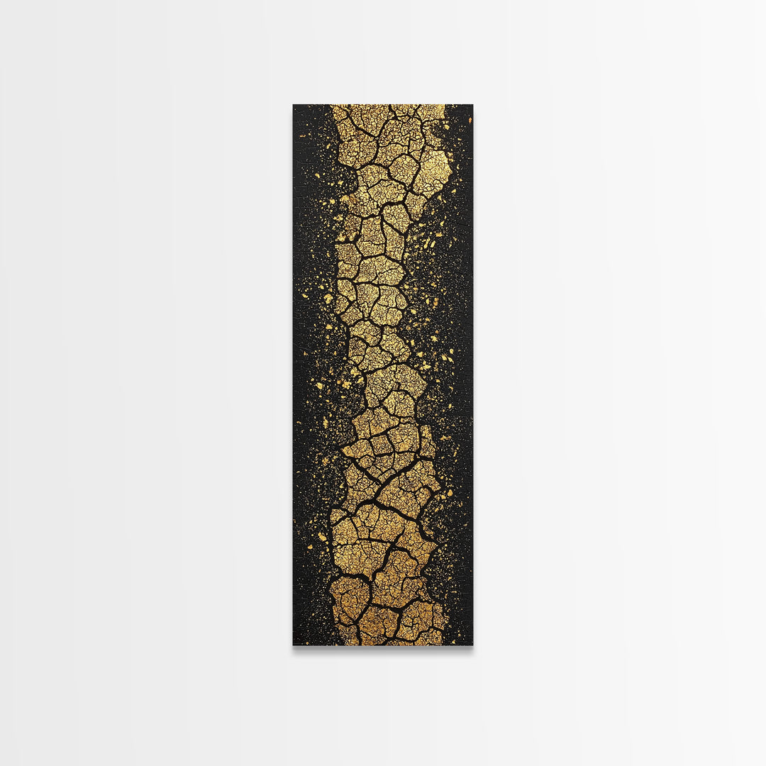 Cracked Gold Earth Texture On Deep Black Canvas Print, Abstract African Art, Luxury Wall Decor, Modern Minimalist Artwork