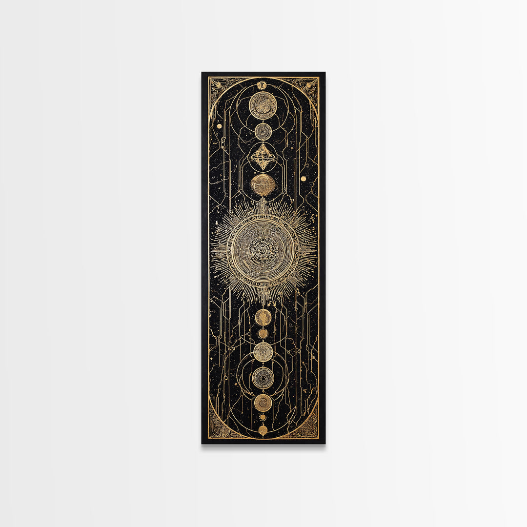 Gold Celestial Sun And Moon Canvas Print, Mystical Wall Art, Sacred Geometry Poster, Black And Gold Spiritual Decor, Astrology Gift