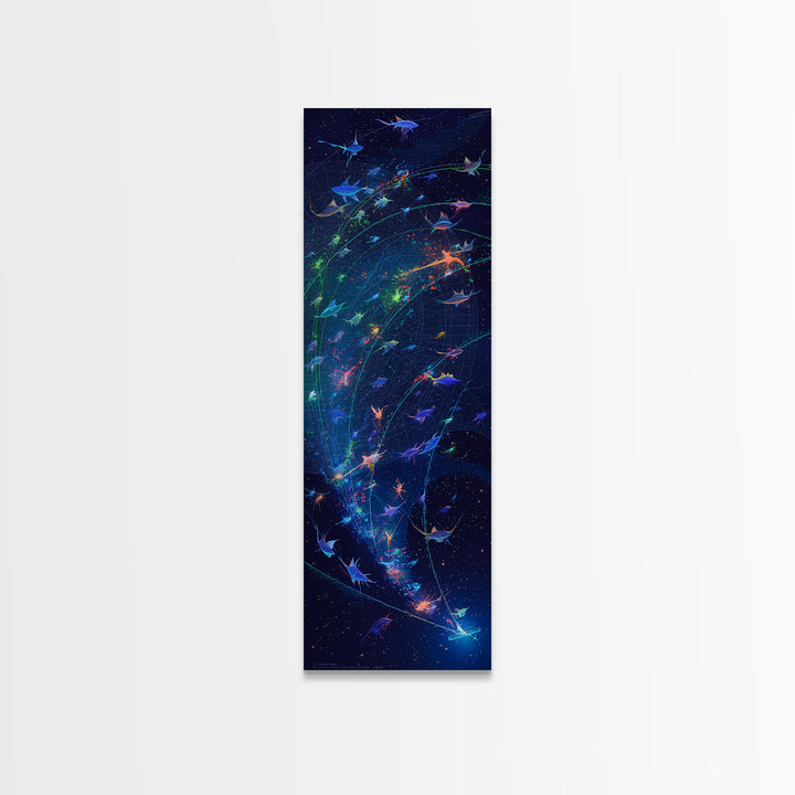 Cosmic Manta Rays In Galaxy Wall Art, Colorful Ocean Canvas Print, Celestial Sea Life, Dreamy Blue Bedroom Decor, Nature Scene Art