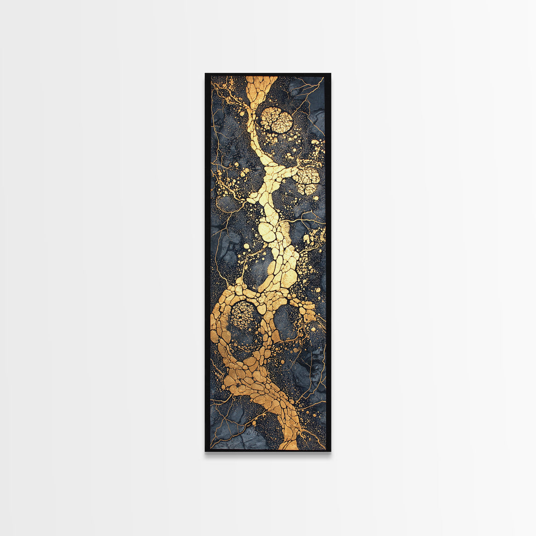 Black Marble Gold Vein Abstract Wall Art, Kintsugi Style Canvas Print, Luxury Modern Decor, Earth Tone Statement Art, Bold Home Decor
