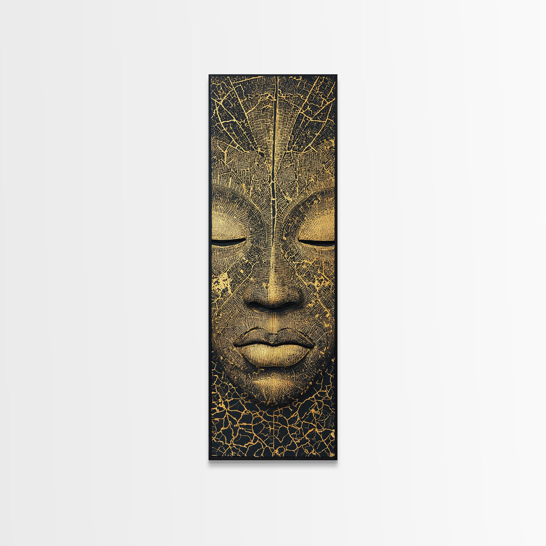 Golden African Mask Face Wall Art, Black And Gold Tribal Portrait, Ethnic Home Decor, Modern Afrocentric Canvas Print Gift