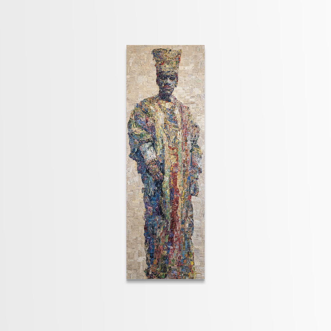 Regal Mosaic African King Framed Canvas Print, Textured Cultural Portrait, Afrocentric Wall Art, Elegant Home Decor Gift