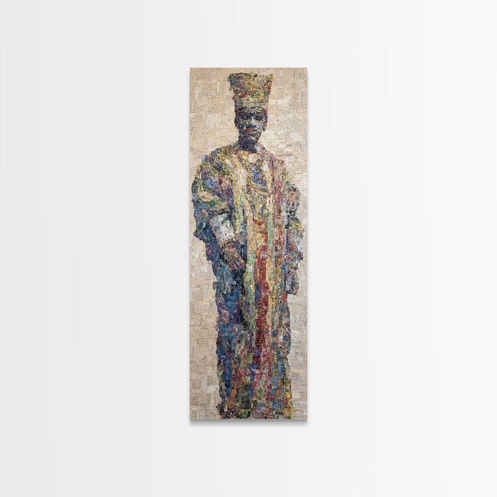 Regal Mosaic African King Framed Canvas Print, Textured Cultural Portrait, Afrocentric Wall Art, Elegant Home Decor Gift