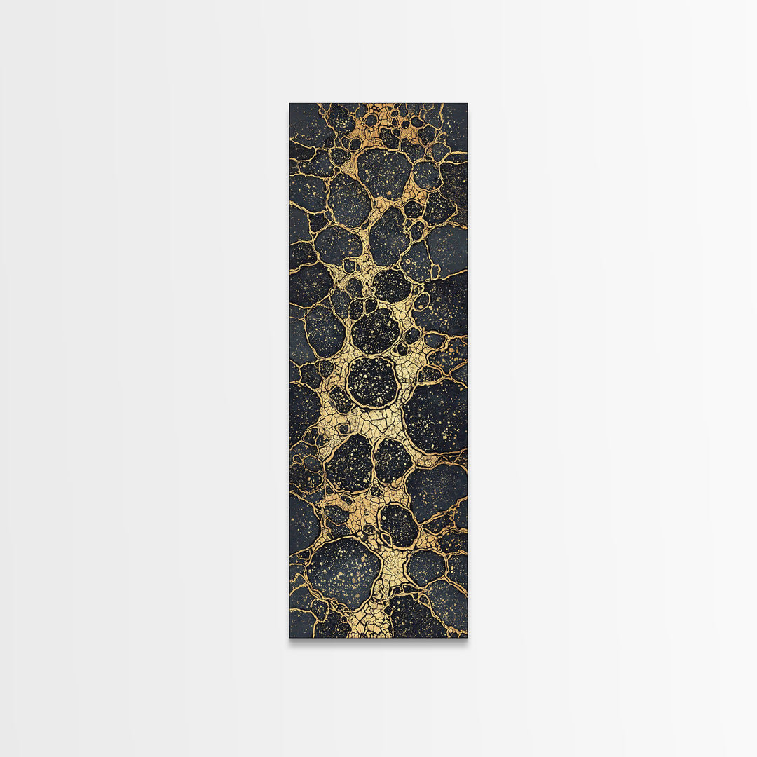 Black Gold Cracked Stone Canvas Print, Abstract African Art Decor, Luxury Modern Wall Art, Earth Tone Statement Piece Gift