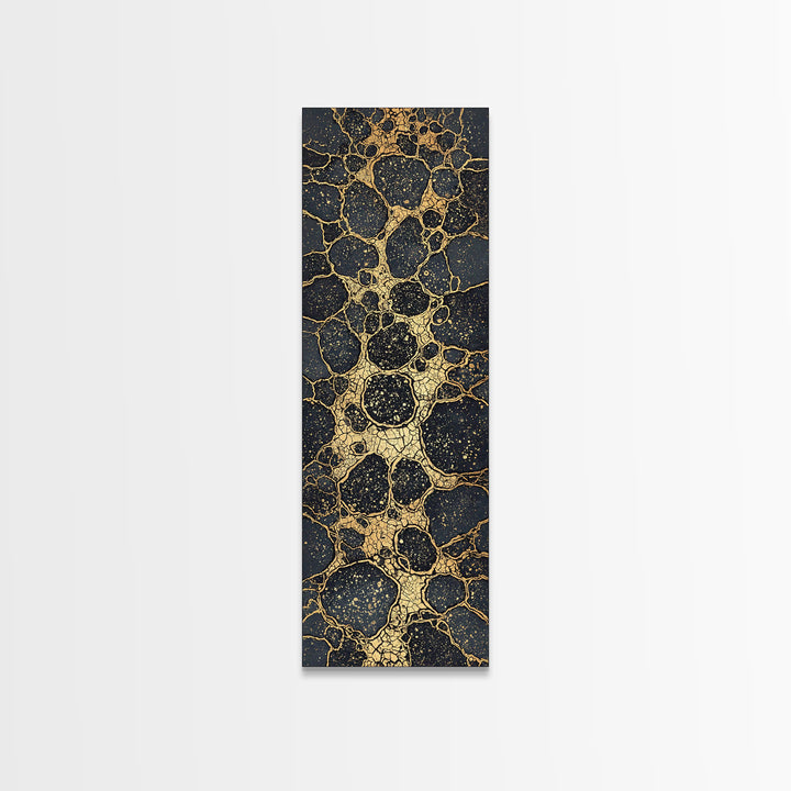 Black Gold Cracked Stone Canvas Print, Abstract African Art Decor, Luxury Modern Wall Art, Earth Tone Statement Piece Gift