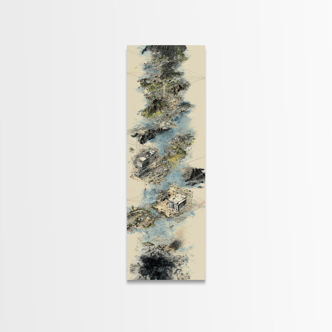 Floating Temple Ruins In Misty Clouds Framed Canvas Print, Ancient African Art Decor, Beige Abstract Landscape Wall Art Gift