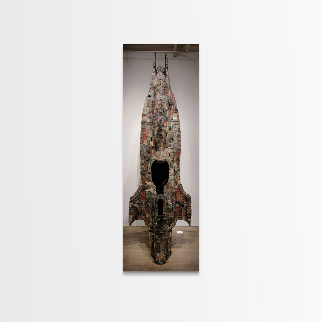Towering Mixed Media Rocket Sculpture Wall Art, African Inspired Gallery Decor, Statement Canvas Print, Unique Home Decor Gift