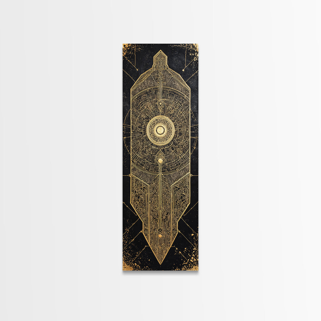 Black Gold Geometric African Shield Wall Art, African Abstract Art, Modern Canvas Art, Afrocentric Decor, Luxury Canvas Print