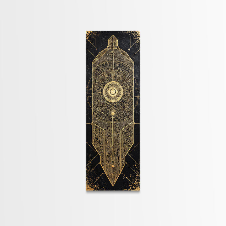 Black Gold Geometric African Shield Wall Art, African Abstract Art, Modern Canvas Art, Afrocentric Decor, Luxury Canvas Print