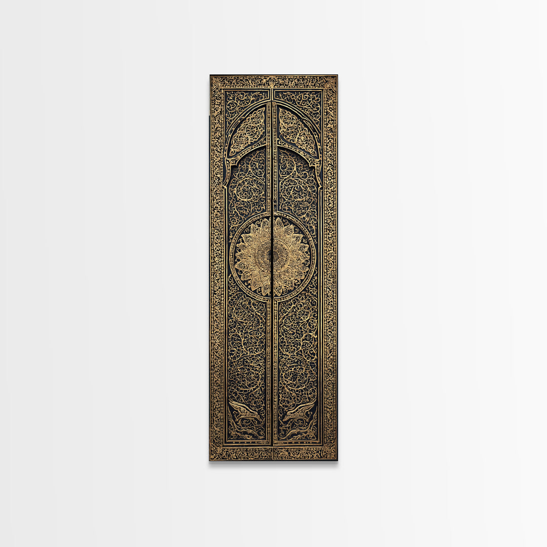 Black Gold Ornate African Door Panels Canvas Print, Tribal Pattern Wall Art, African Home Decor, Cultural Wall Decor Gift