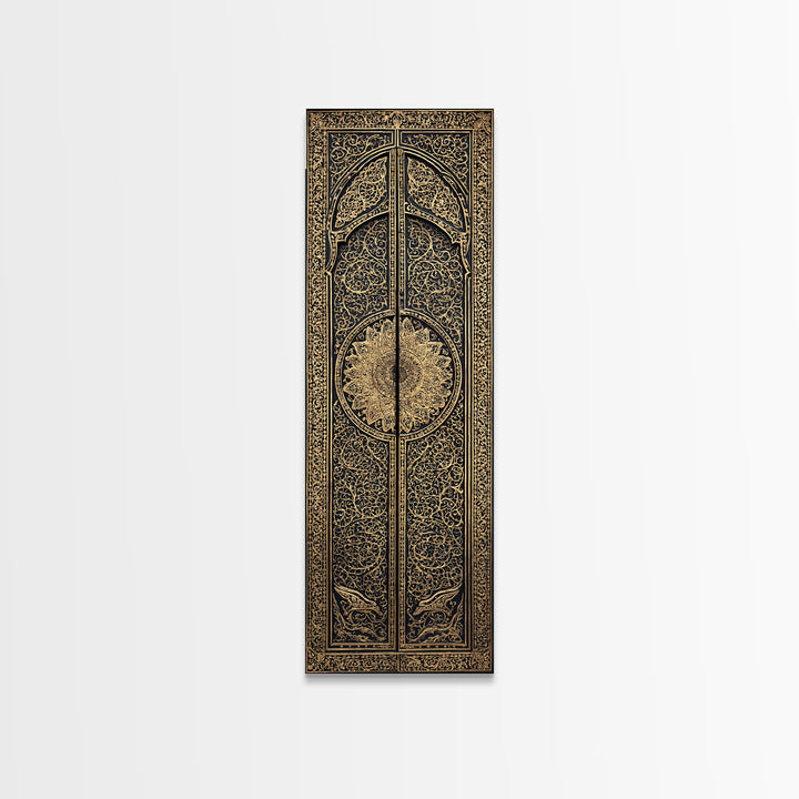 Black Gold Ornate African Door Panels Canvas Print, Tribal Pattern Wall Art, African Home Decor, Cultural Wall Decor Gift